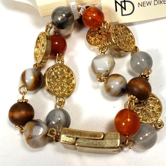 New Directions Layered Gold-Tone Bracelet – Colorful Beads, Disc Accents Jewelry - Picture 3 of 8